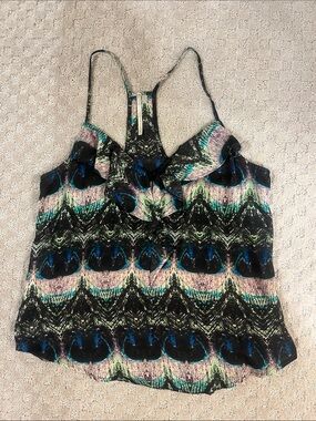 Ruffled Racerback Tank - Black Multi